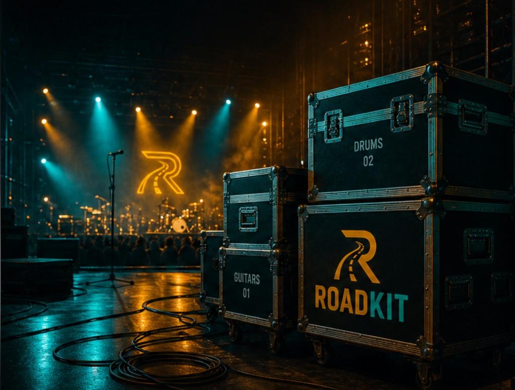 Roadkit — flight cases on a lit stage